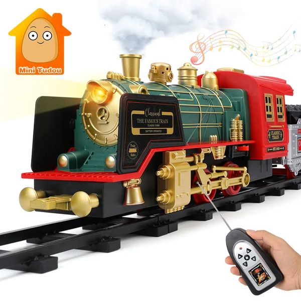 ElectricRC piste télécommande Train voiture classique Simulation eau vapeur électrique chemin de fer ensemble cadeau de noël jouet éducatif pour enfants 231124