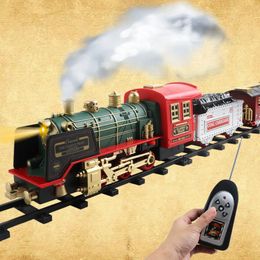 ElectricRC Track Télécommande Train Rail Voiture Fumée avec Musique Lumières Charge De Noël Jouet Pour Enfants 230419