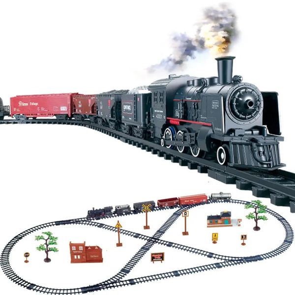 ElectricRC Simulation de piste classique longue voie de train à vapeur Trains électriques pour enfants camion pour garçons chemin de fer cadeau d'anniversaire 231204