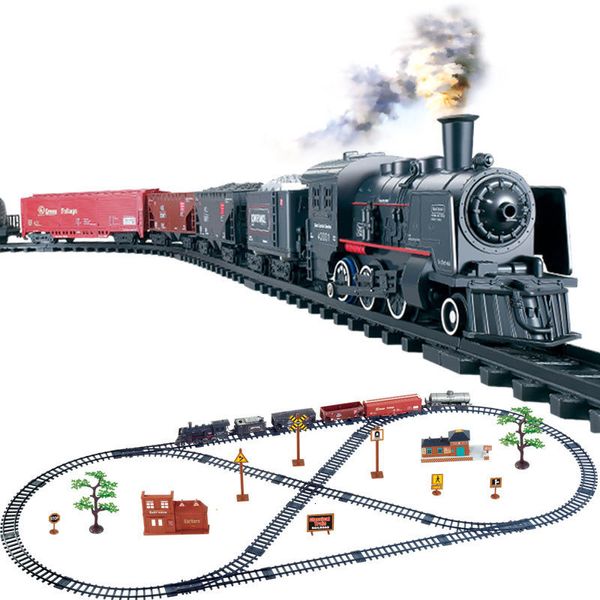 ElectricRC Track Simulation Classic Long Steam Train Track Trains électriques pour enfants Camion pour garçons Railway Railroad Cadeau d'anniversaire 230705