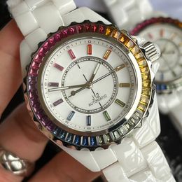 Electro Dream Watch Designer Rainbow Diamond Crystal Ceramic Mechanical Automatic Watchs Man 38mm For Woman Lady Writewatch Ladies Premium Gift 009