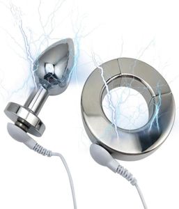 Elektro zware scrotum ring brancard magnetische pik roestvrij staal anale plug mannelijke bal hanger therapie massager sexy speelgoed Men4151239