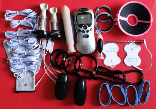 Electro Pulse Shock Kit Pene Terapia física Anillo Uretral Anal Plug Gel Pad BDSM Juegos para adultos Productos sexuales para adultos Juguetes HB