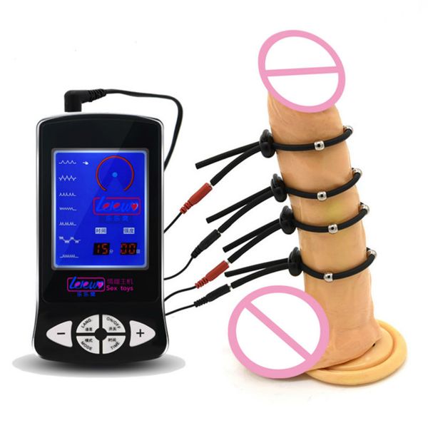 Electro Sex Toys Masseur d'impulsions électronique Electro Stimulation Boule d'acier Anneau de pénis Câble de choc électrique pour massage TENS / EMS Y191112