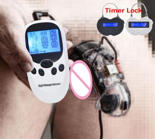 Electro Shock CB6000 Mannelijke Kooi BalzakstretcherElektrische Pik Penis RingBdsm Timer Lock Riem sexy Toy1398039