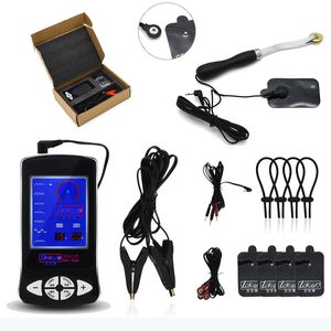 Electro Shock Kit Penis Extender Cock Ring Schattingswiel Gear Massage Pads Seksspeeltje voor Mannen Dames Elektrische Set Elektrische Y18110801