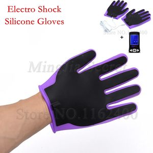 Electro Shock Guantes de silicona Orgasmo de mama Masaje corporal Estimulador Fetiche Kit eléctrico Juegos para adultos Juguetes sexuales para hombres Mujeres 240102