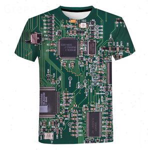 Elektronische chip hiphop t-shirt mannen vrouwen 3D-machine bedrukte extra grote t-shirt harajuku stijl korte mouw tee