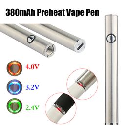 Baterías de cigarrillos electrónicos Precalentamiento máximo de la batería VV 510 Roscado Voltaje variable 380 mAh Pluma Vape Carga inferior para cartuchos de aceite grueso