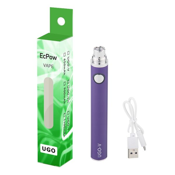 Kit de inicio de cigarrillo electrónico ocho colores ego 510 parte inferior roscada carga USB 900 mah polo brillante recto UGO-V con precio de fábrica