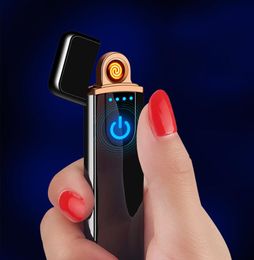 Cigarrillo electrónico USB ligher inteligente creativo mini encendedores de cigarros eléctricos recargables a prueba de viento pantalla táctil hombres gadgets Con caja de regalo