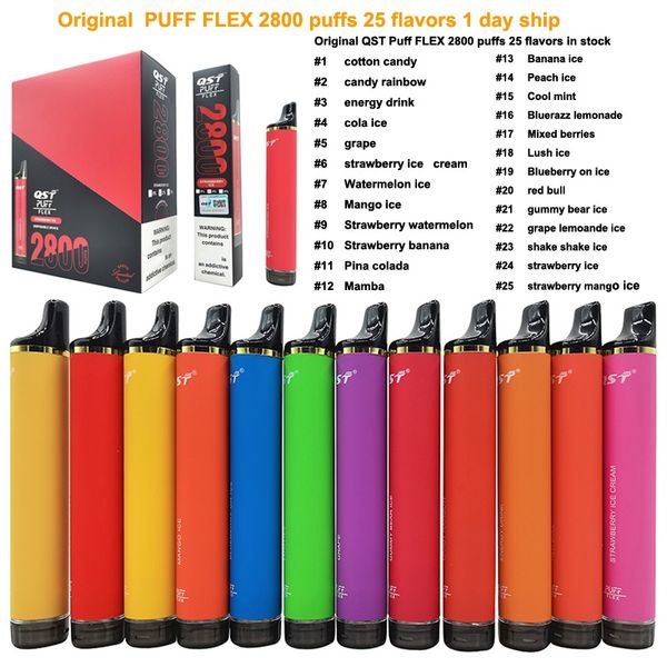 Cigarrillos electrónicos Puff Flex 2800 Puffs QST 850mAh Dispositivo de batería Vape Pen con código de seguridad 8ml desechable EE. UU. Almacén de la UE