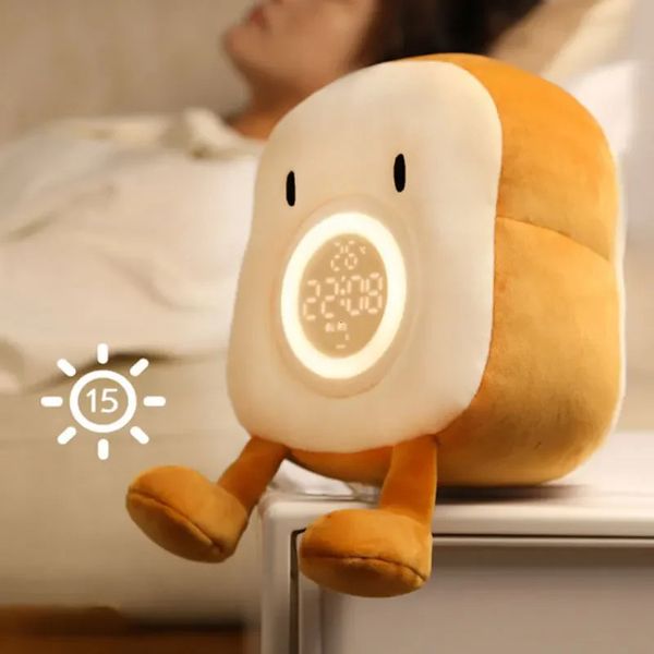 Électronique numérique mignon dessin animé en peluche bureau Toast LED réveil pratique belle lampe de nuit support de tablette décor à la maison affichage 240329