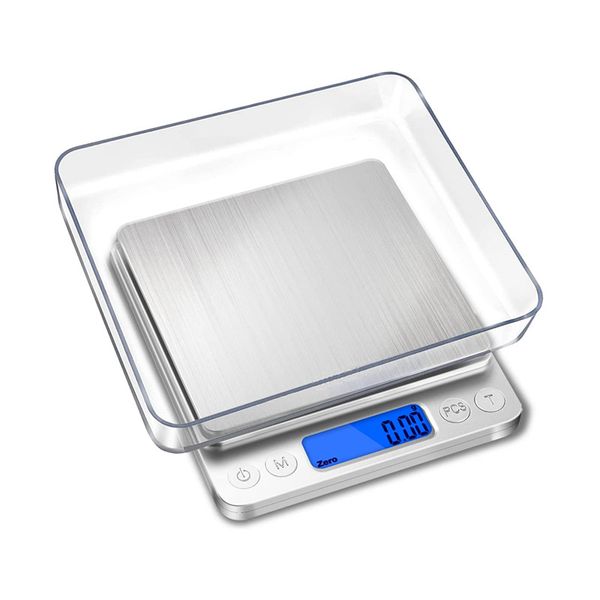 Balance de cuisine numérique électronique 500g/0,01g 1kg 2kg 3kg/0,1g Balances alimentaires précises pour bijoux Affichage LCD Poids en grammes Balance mesurant avec 2 plateaux pour la cuisson