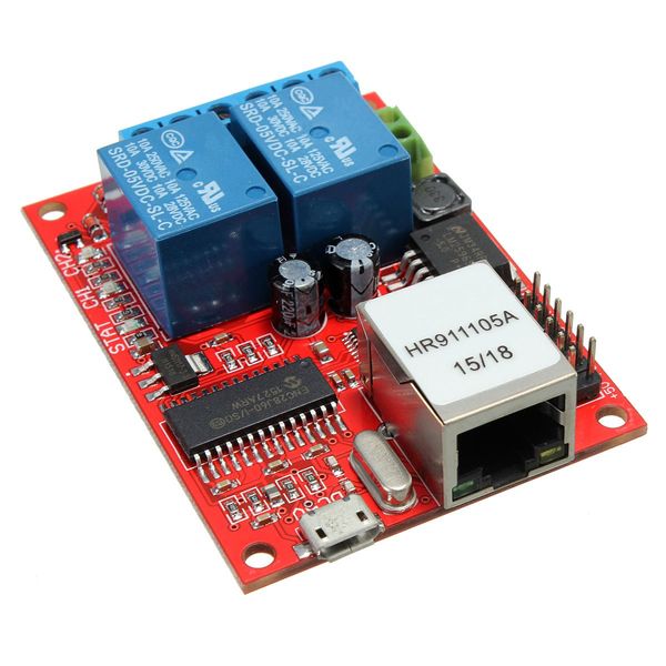 Kit électronique Circuit imprimé LAN Ethernet carte relais 2 voies commutateur de retard Module de contrôleur TCP/UDP carte serveur WEB 70 mm x 50 mm