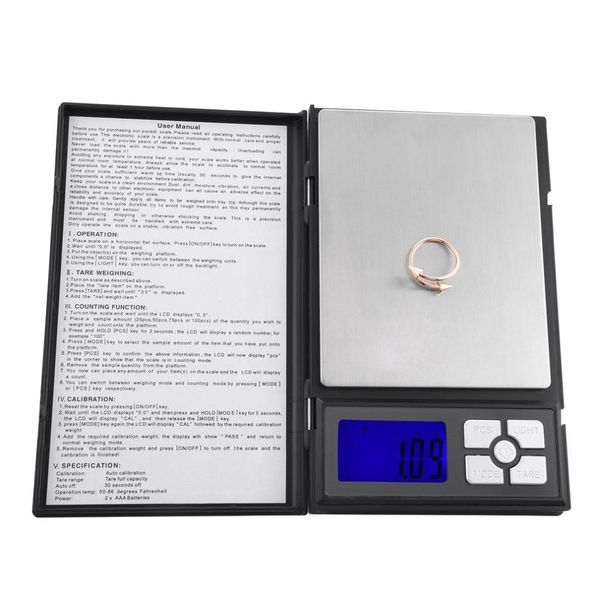 Balance électronique à affichage LCD Mini Balance numérique de poche Balance de poids Balance électronique cahier 500g * 0.01g 2000g 0.1g