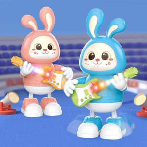 Jouets électroniques pour animaux de compagnie Cartoon Dancing Rabbit Guitarist Toy Electronic Bunny Pet Robotic Animal Play Guitar with Light Music Toys for Kids Toddler Gift 230523