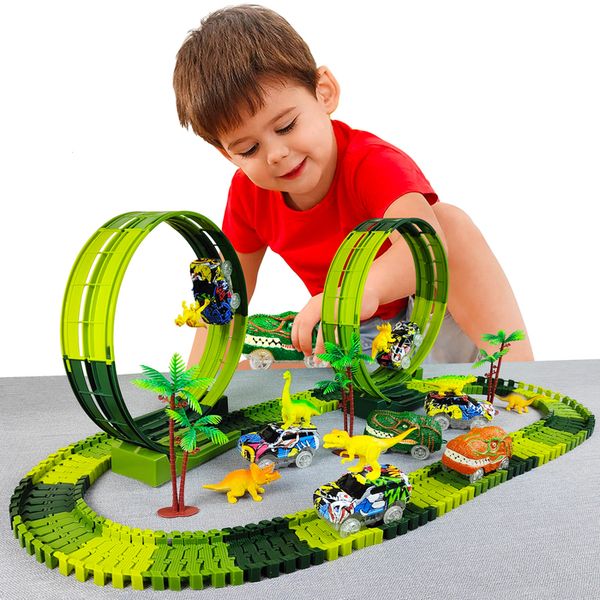 Electronic Pets Magic Climbing electric dinosaur car Track Railway Toy Car Set Bend Flexible Race Track Flash Light Car Juguete de alta calidad para niños 230619