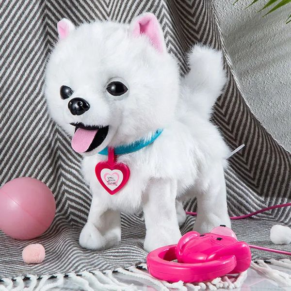 Robot de perro de lujos de lujo de peluche animal juguete eléctrico Cantos Canciones lindas caminata de perros Música de corteza Música Puppy Corcha controlada Pet Kids Birthday Gift 240420