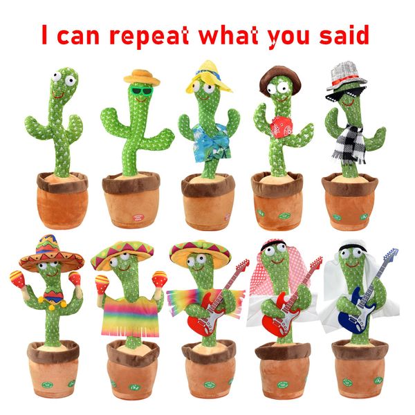 Toys en peluche électronique danse cactus répéter le jouet parlant peut chanter record batterie light usb charging Early Education Funny Gift 230329