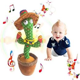 Elektronische pluche speelgoed Dancing Cactus Talking Cactus Baby Toys Sing 120pcs Muzieknummers die USB Charger herhaalt wat je zegt cadeautjes voor kinderen T240513