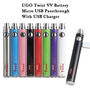 Vision originale EVOD Bottom Twist eGo C UGO VV Vape Pen Batterie 510 Fil Tension Variable 3.3V-4.8V 650mAh 900mAh + Chargeur Micro USB