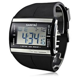 Relojes electrónicos a prueba de agua Moda Deporte Digital LCD reloj SANTAI correa de caucho reloj de cuarzo reloj de los hombres de Dropshipping LY191213