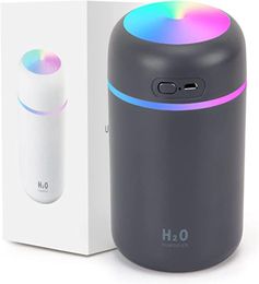 Mini humidificateurs colorés et colorés avec veilleuse LED, brume USB 300 ml pour voiture, bureau, chambre à coucher, 26 dB, ultrasonique silencieux P2065279