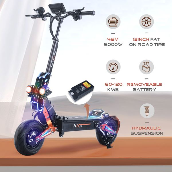 Électronique Double Moteur Adulte Scooter Électrique Vitesse Supérieure 70 KM/H Batterie Amovible Kilométrage 120 KM 12 Pouces Pneus Amovibles