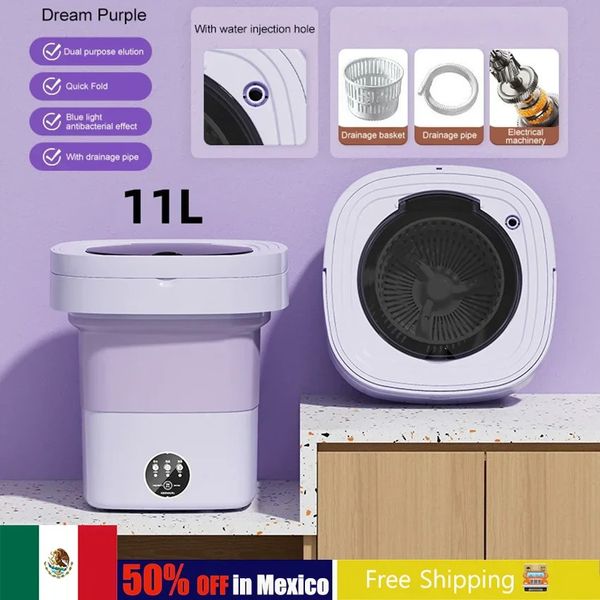 Robots électroniques Mini machine à laver pliante portative 6L 11L grande capacité laveuse à ultrasons vêtements Spin sèche-linge seau sous-vêtements chaussettes 231018