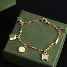 Bracelet de créateur en laiton plaqué or 18 carats, multi-éléments classique, cercle géométrique, carré, cœur, étoile, bracelet pendentif papillon, bijoux de haute qualité, cadeaux