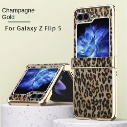 Étui de téléphone en cuir imprimé léopard galvanisé pour Samsung Galaxy Z Flip 5 4 3 Flip5 Flip4 Flip3 5G, coque rigide antichoc