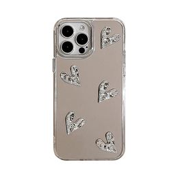 Étuis à motif de cœur miroir galvanisé pour iPhone 15 14 11 13 12 11 Pro Max, coque arrière rigide en PC pour téléphone portable, 100 pièces