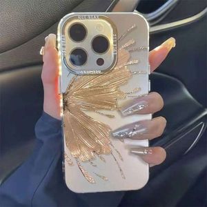 Geëlektroplateerd zilver- en goudpoedervlinder geschikt voor iPhone 15Promax telefoonhoes Huawei Mate60Pro+high-end vrouwelijk gevoel