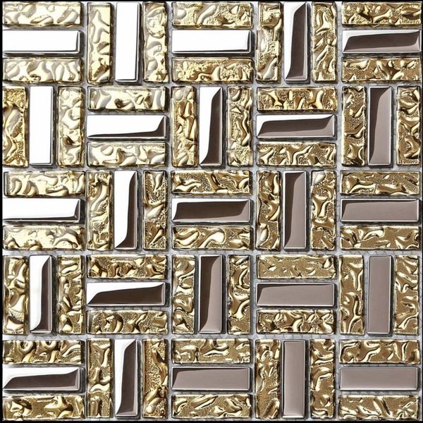 Azulejo de cocina de mosaico de vidrio de oro amarillo plateado galvanizado contra salpicaduras CGMT1901 azulejos de pared de baño 250T