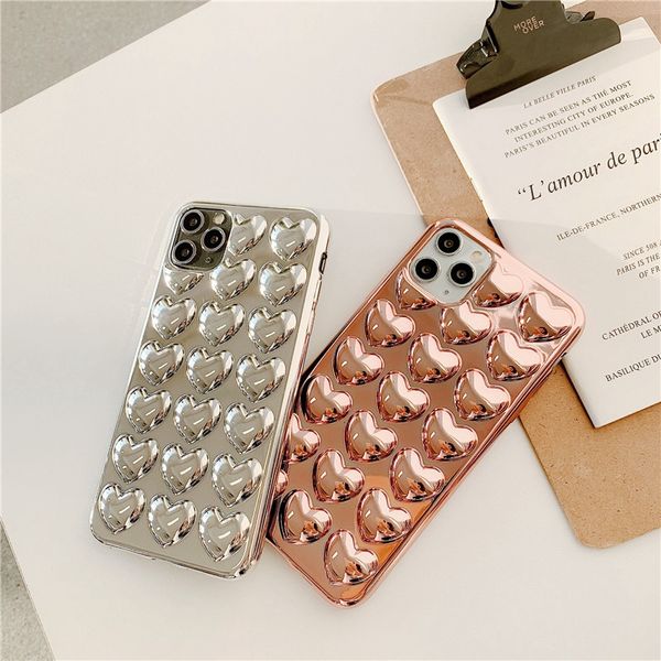 Estuches de teléfono en forma de corazón 3D tridimensionales electrochapados para iPhone 13 12 mini 11 Pro X XS XR MAX 7 8 plus Estuche protector de diseño minimalista de estilo Cyberpunk