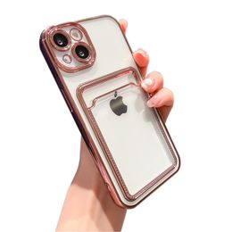 Elektroplating kaarthouder portemonnee transparante telefoonhoesjes voor iPhone 14 plus 13 12 11 Pro Max XS XR 8 7 Plus anti Drop Shockproof Clear Cover Soft Shell
