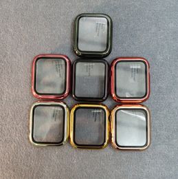 Elektroplating TPU -hoes met schermbeschermer 3D 9H Hardheid gehard glas voor Apple IWatch -serie 5 4 3 2 1 Volledige dekking Beschermingskoffers 38 40 42 44 mm Smart Watches