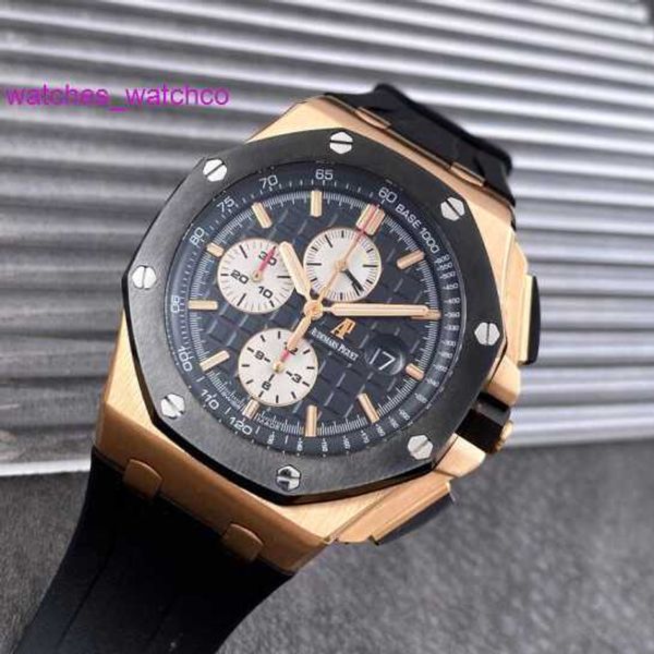 Elegance AP Reloj de pulsera Epic Royal Oak Offshore Series 26401RO Oro rosa Esfera negra Cronógrafo de tres ojos Moda para hombre Ocio Negocios Reloj de maquinaria deportiva