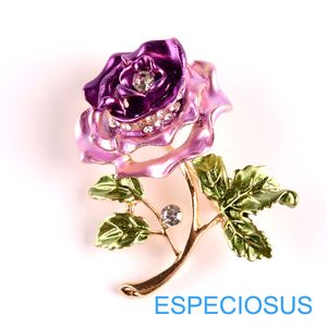 Élégance fleur broche strass bijoux de mode couleur pourpre peint Rose broche couleur or girafe poitrine métal broche dame vêtement