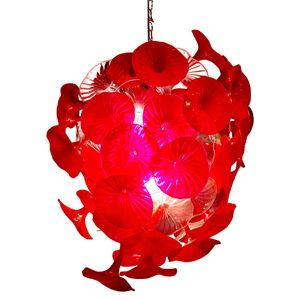 Elegance Red Hanglamp Led Bloem Kroonluchter Verlichting Moderne Hand Geblazen Glazen Kroonluchters Lichten 32 Inches Light