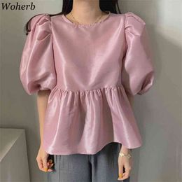 Elegance Streetwear Casual Losse Puff Sleeve Women Shirts Romantiek Tops Vintage Solid Kawaii Office Dame Blouses 210519