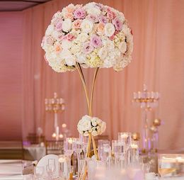 Elegant 10 stks veel goud zilverkleur 31.5 "Tall Crystal acylic decoratie centerpiece bruiloft tafel decor bloem standaard gebeurtenis