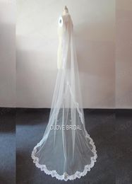 Voile de mariée élégant de 2 mètres de Long, en dentelle appliquée, une couche, accessoire pour cheveux, avec peigne en métal, véritable Po9846176