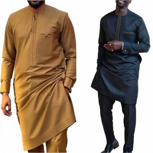 Elegantes conjuntos de 2 piezas Traje para hombre LG Seeves con bolsillos Pantalones superiores Estilo étnico Trajes tradicionales casuales Traje de hombre Use M-4XL E3Wy #