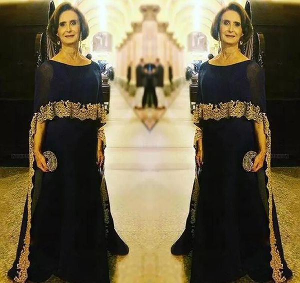 Elegante 2017 Dark Navy gasa madre de los vestidos de novia con encaje de encaje apliques Bateau madre novias vestidos más tamaño por encargo EN110917