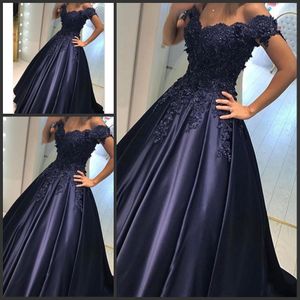 2020 Elegant Nieuwe Goedkope Sexy Navy Blue Prom Dresses Sweetheart Cap Sleeves Kant Applicaties Beaded Rits Back Party Dress Formele avondjurken