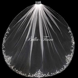 Elegant 2018 White Ivory Tulle Bridal Wedding Veil Bling Beads Pintter Edge avec peigne Longueur du coude One couches Veaux de mariage 292S