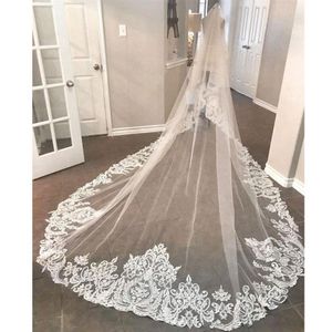 Élégant 2019 nouveaux voiles de mariage 3 mètres de Long longueur cathédrale dentelle appliqué Image réelle Tulle voile de mariée avec Comb239R