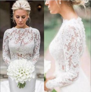 Elegant 2019 Bruiloftsjas Wit Ivoor Bruidsbolero-jassen Bruiloft Top Kant Lange mouw Met sieraad Hals Aangepaste Grote maten Bruiloft2749495